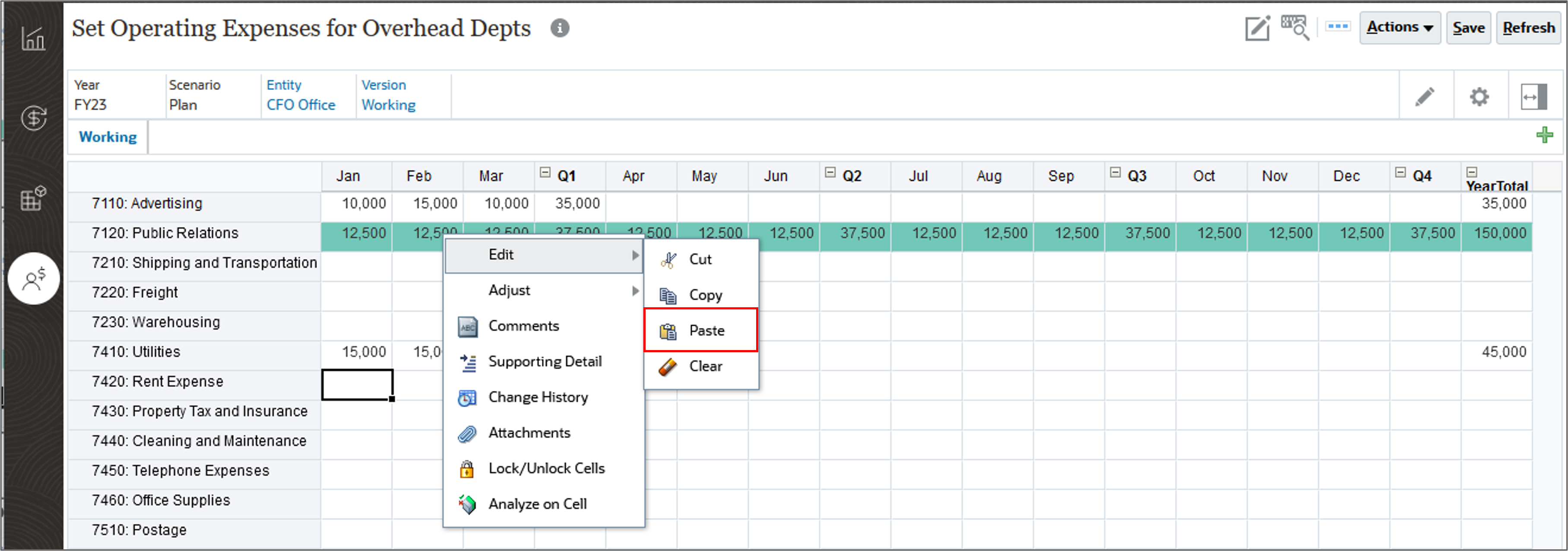 Form with Edit Menu and Paste Highlighted